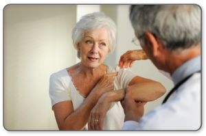 The doctor will discuss your symptoms and visually assess bones & soft tissue of shoulder.